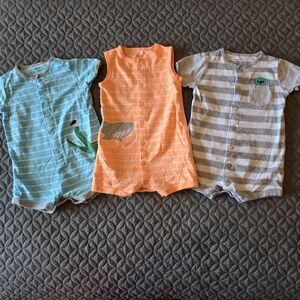 Carter's Animal & Monster Graphic Romper Bundle: Blue, Orange, Gray, 12 Mo.